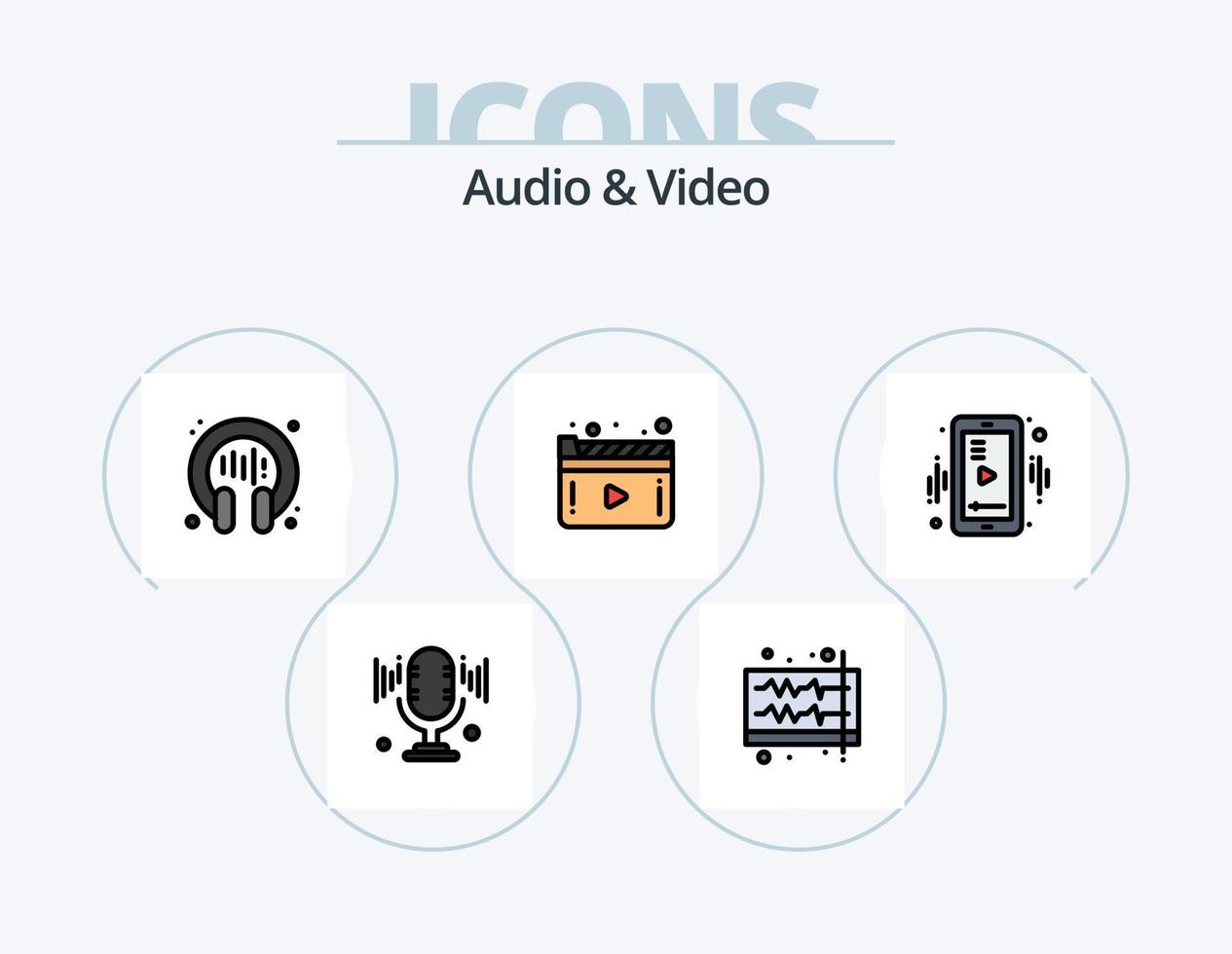 audio och video linje fylld ikon packa 5 ikon design. video. mapp. spela. fil. video vektor