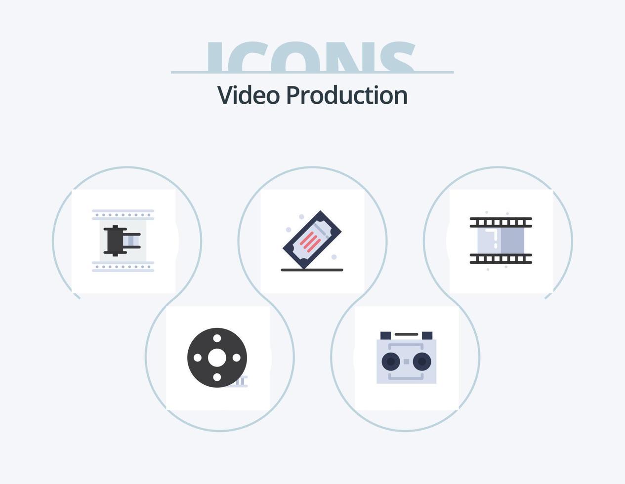 video produktion platt ikon packa 5 ikon design. film biljetter. bio biljetter. digital inspelning. film remsa. filmremsa vektor
