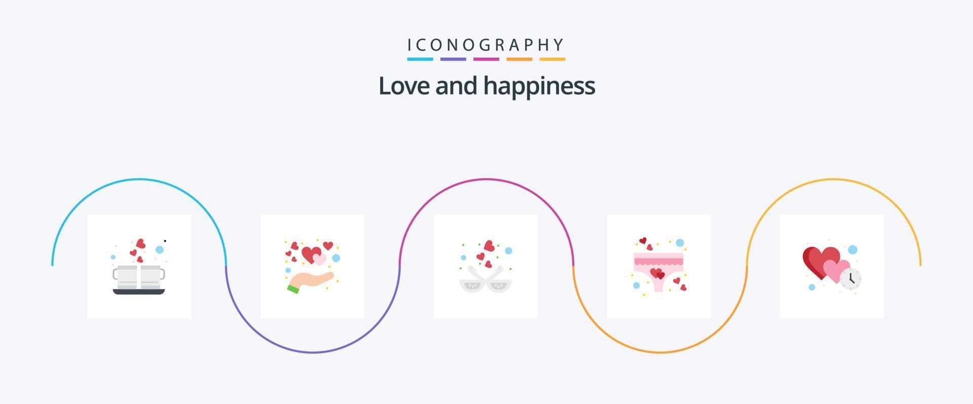 kärlek platt 5 ikon packa Inklusive romantik. kärlek. kärlek. hjärta. i kärlek vektor