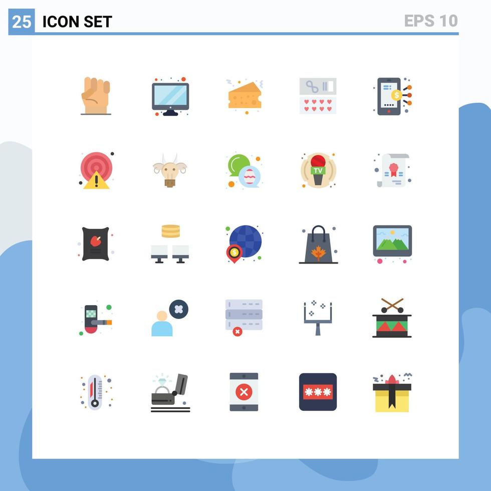 modern uppsättning av 25 platt färger pictograph av smartphone digital kaka kärlek gåva redigerbar vektor design element
