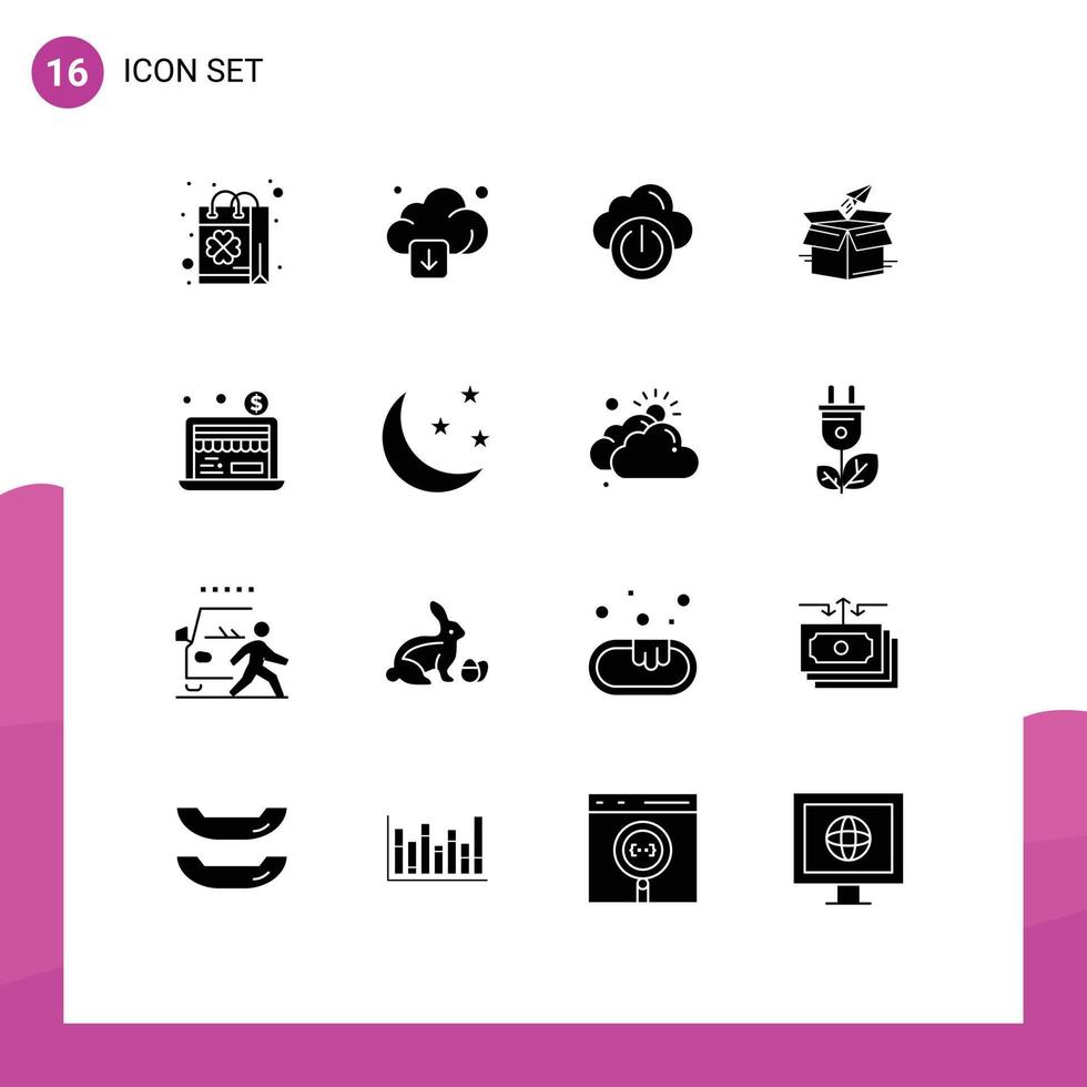 piktogram uppsättning av 16 enkel fast glyfer av släpp paket teknologi företag av redigerbar vektor design element