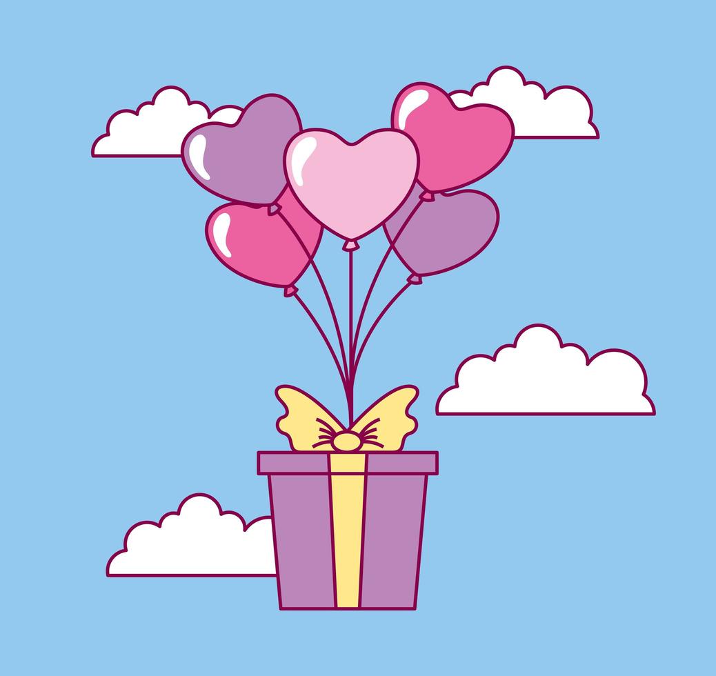 Valentinstagfeier mit Luftballons und Geschenkbox vektor