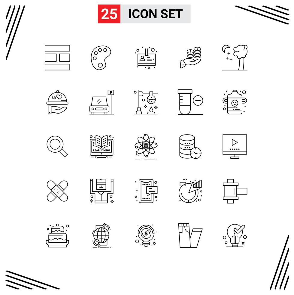 stock vektor ikon packa av 25 linje tecken och symboler för spara väktare id finansiera mynt redigerbar vektor design element
