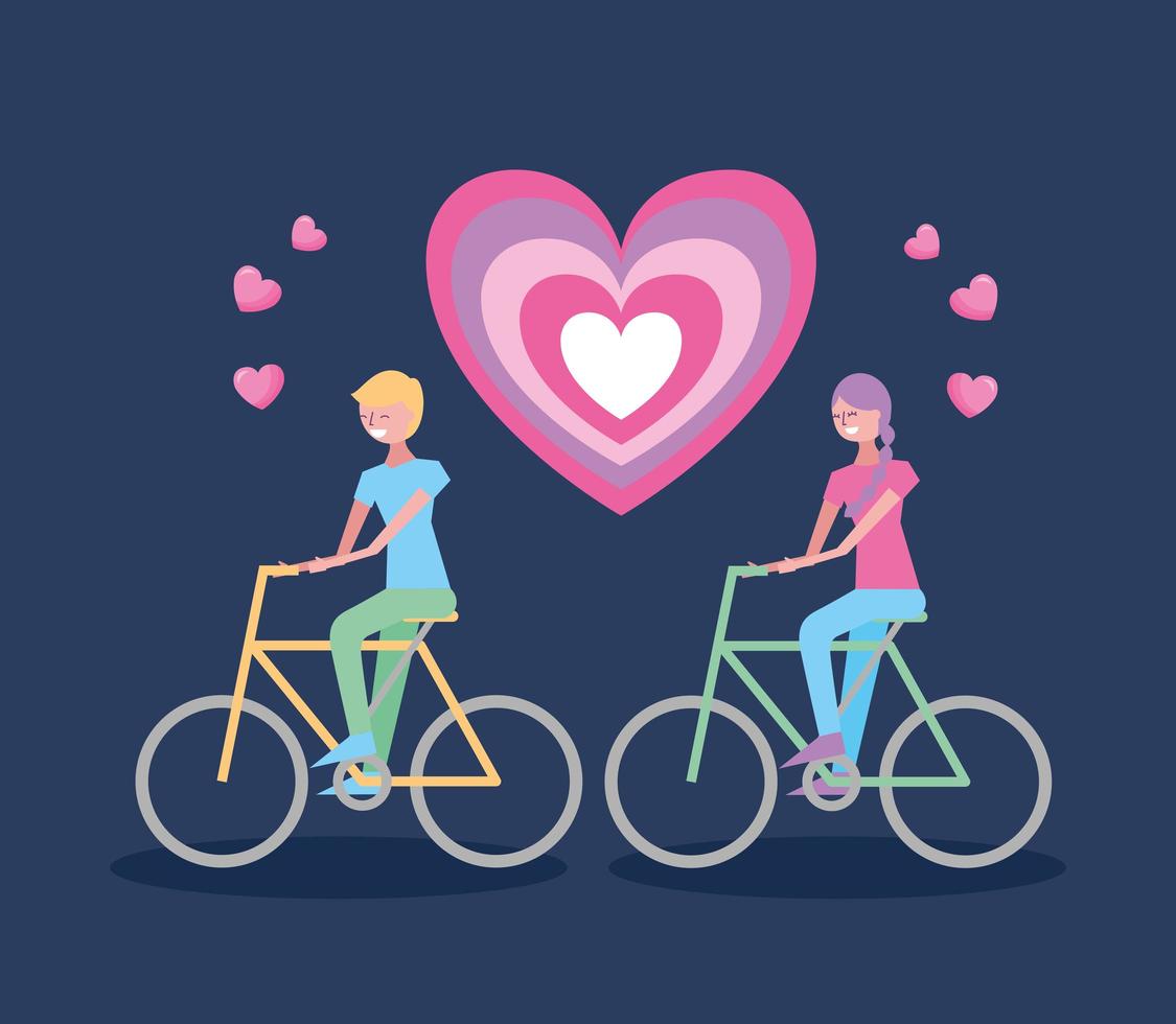 alla hjärtans dag firande med älskare på cyklar vektor
