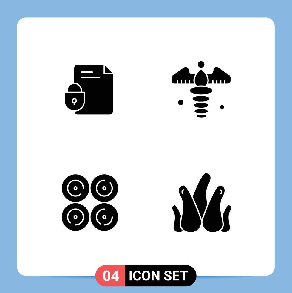 4 Universal- solide Glyphe Zeichen Symbole von Datei Krapfen Sicherheit medizinisch Essen editierbar Vektor Design Elemente