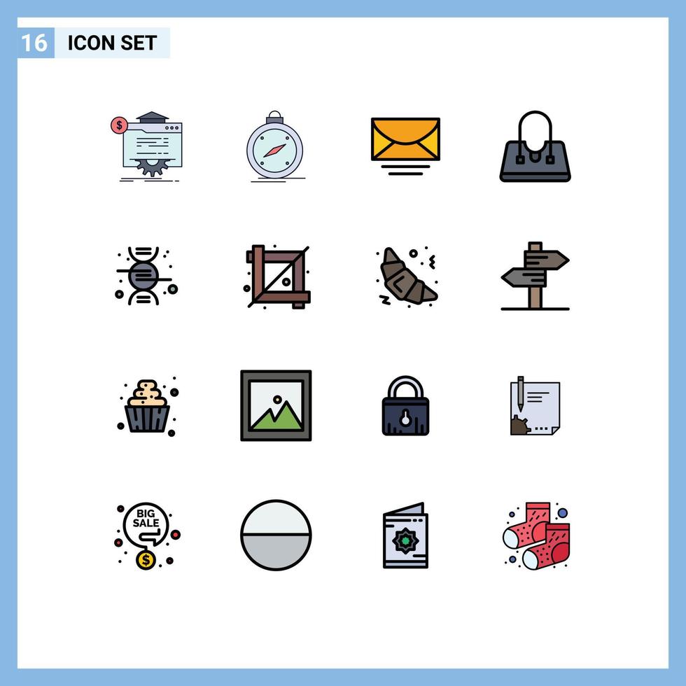 användare gränssnitt packa av 16 grundläggande platt Färg fylld rader av dna mode gps väska meddelande redigerbar kreativ vektor design element