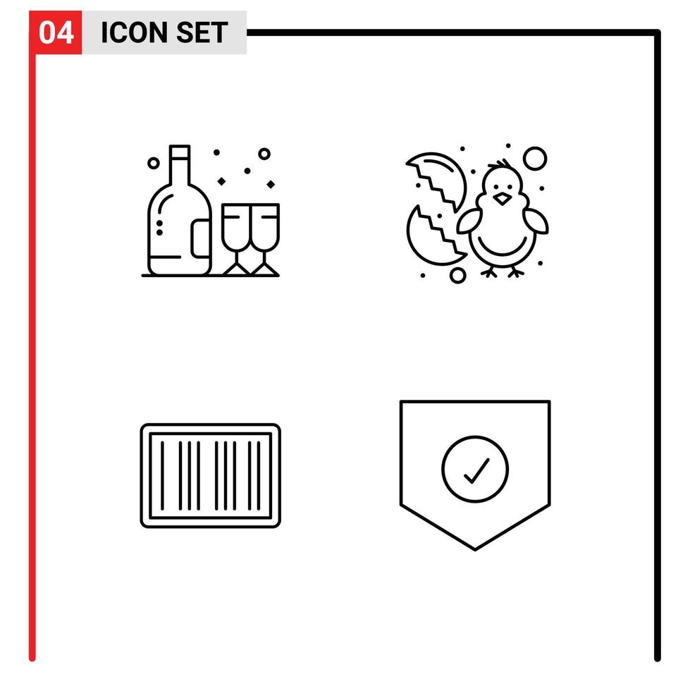 Pack von 4 modern gefüllte Linie eben Farben Zeichen und Symbole zum Netz drucken Medien eine solche wie Alkohol Barcodes Flasche Ostern Einkaufen editierbar Vektor Design Elemente