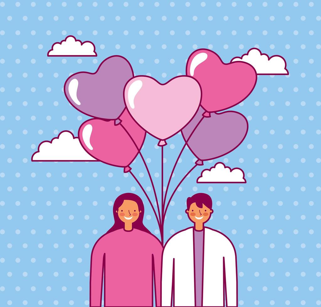 Valentinstagfeier mit Paar und Luftballons Helium vektor