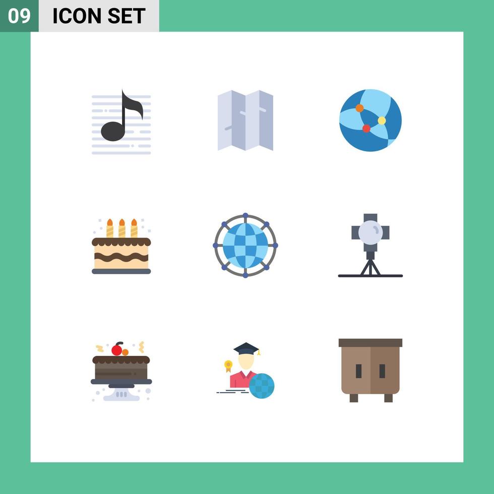 mobil gränssnitt platt Färg uppsättning av 9 piktogram av nätverk global internet data kaka redigerbar vektor design element