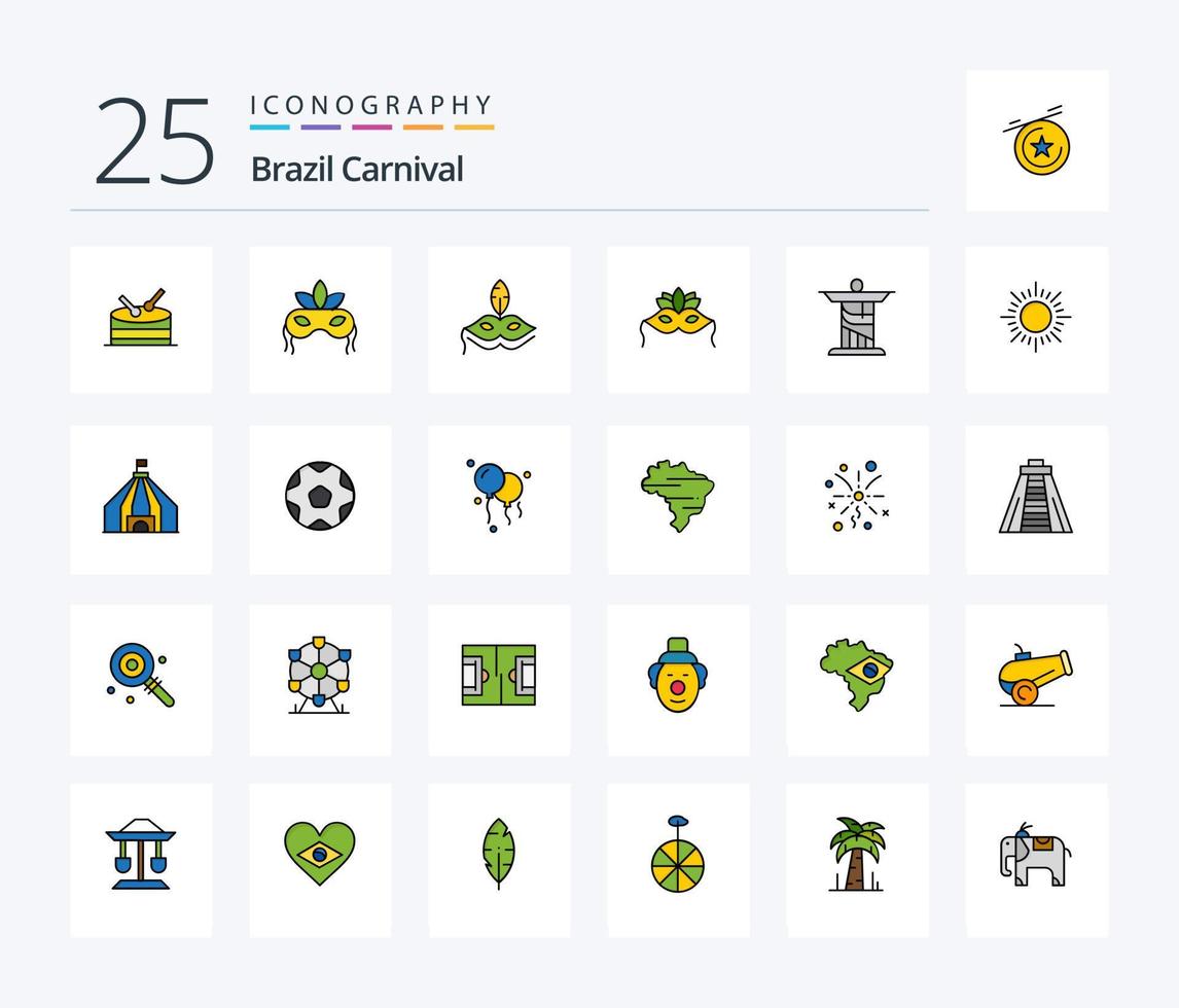 Brasilien Karneval 25 Linie gefüllt Symbol Pack einschließlich Wahrzeichen. Christus. venezianisch. Jesus. Karneval vektor