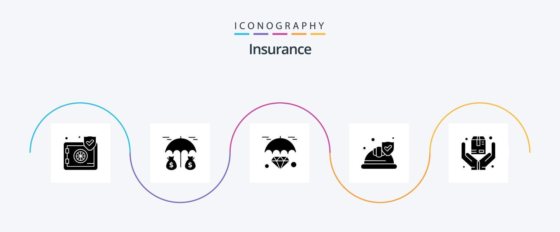 försäkring glyf 5 ikon packa Inklusive säker. händer. håll. skydda. försäkring vektor