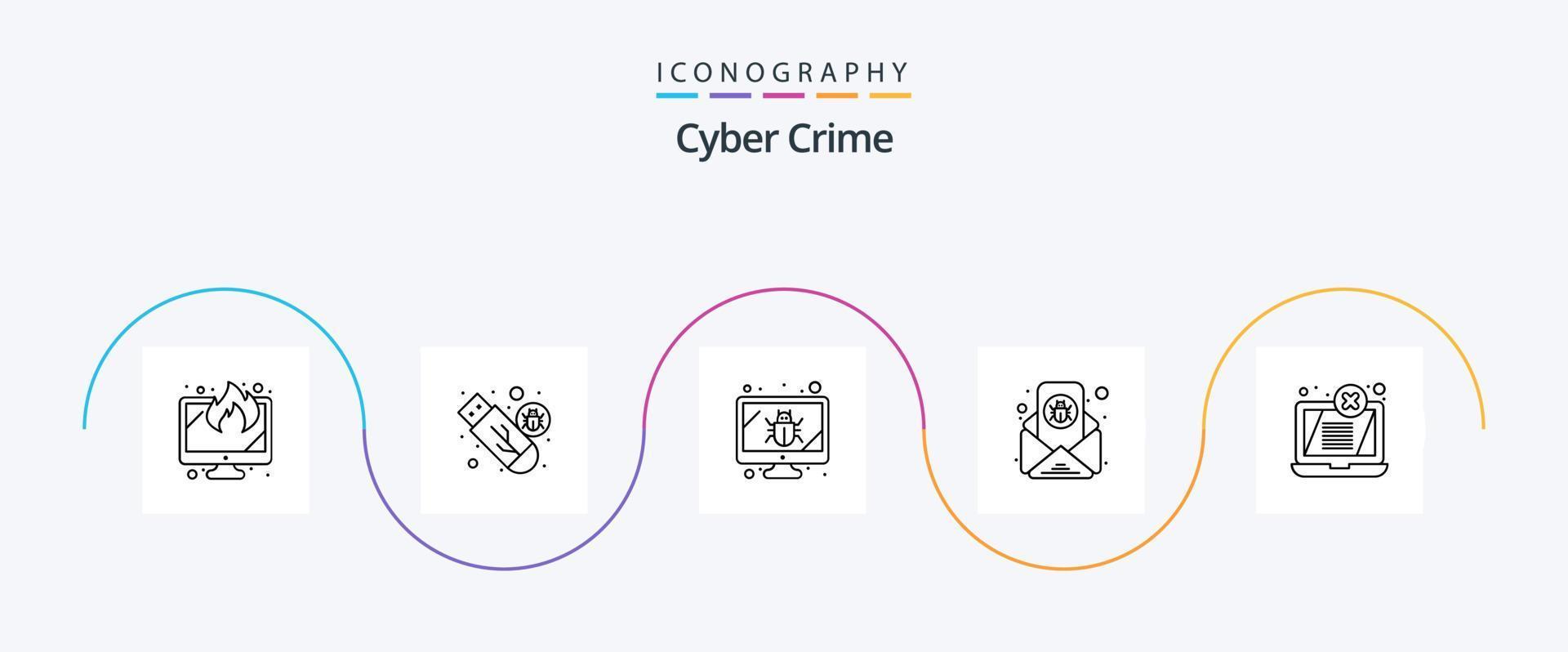 cyber brottslighet linje 5 ikon packa Inklusive . e-post virus. virus. e-post. säkerhet vektor