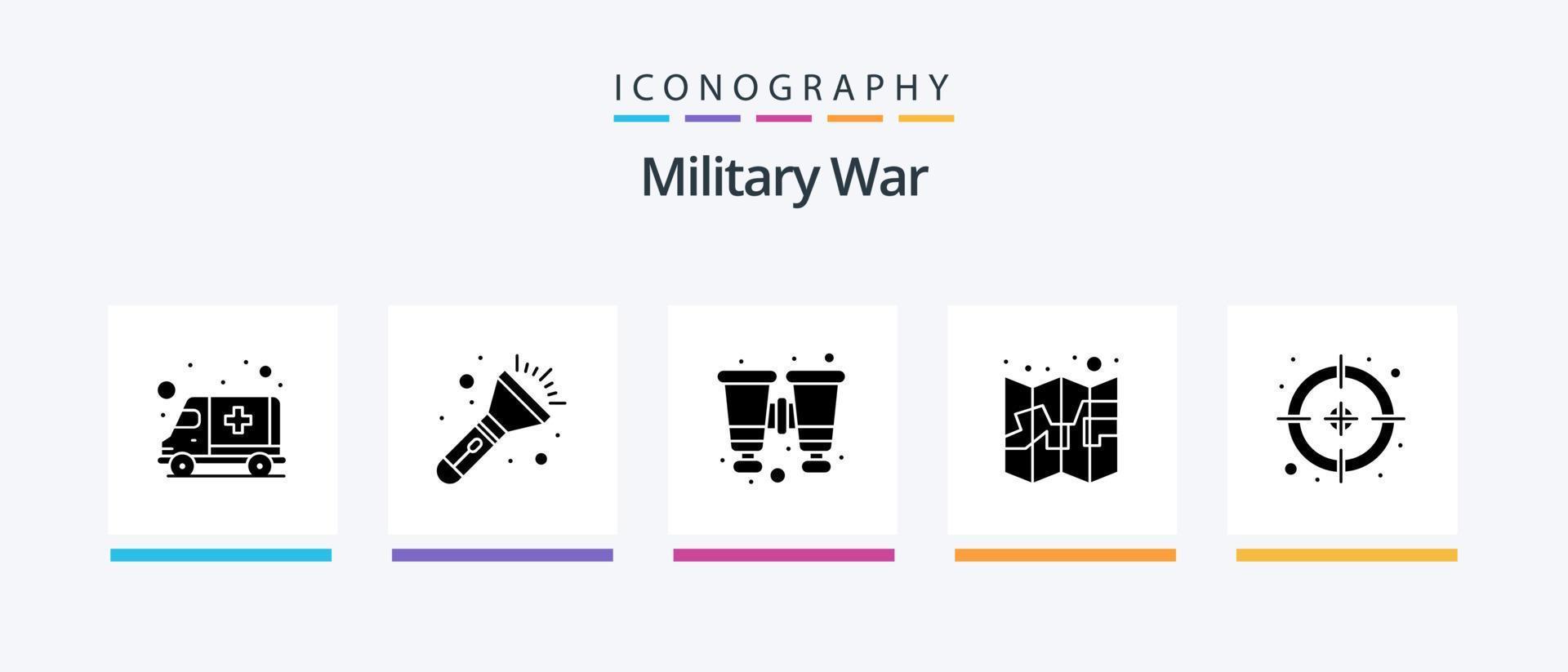 Militär- Krieg Glyphe 5 Symbol Pack einschließlich Armee. Stift. Fernglas. Karte. Armee. kreativ Symbole Design vektor