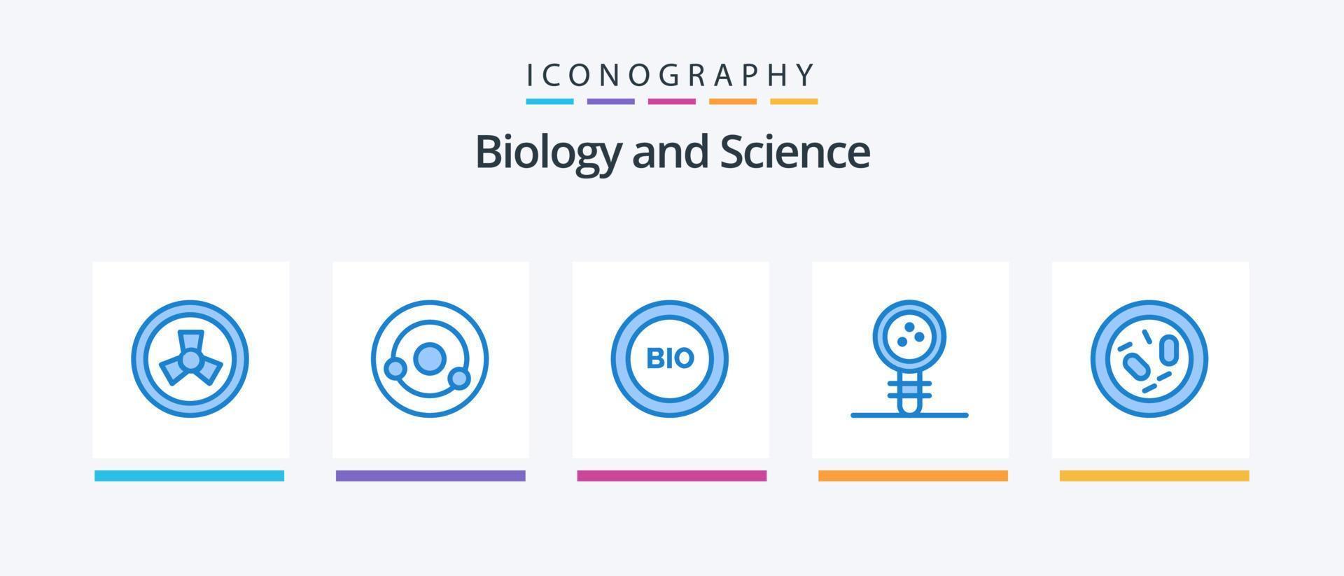 biologi blå 5 ikon packa Inklusive bakterie. laboratorium. ekologi. kunskap. biologi. kreativ ikoner design vektor