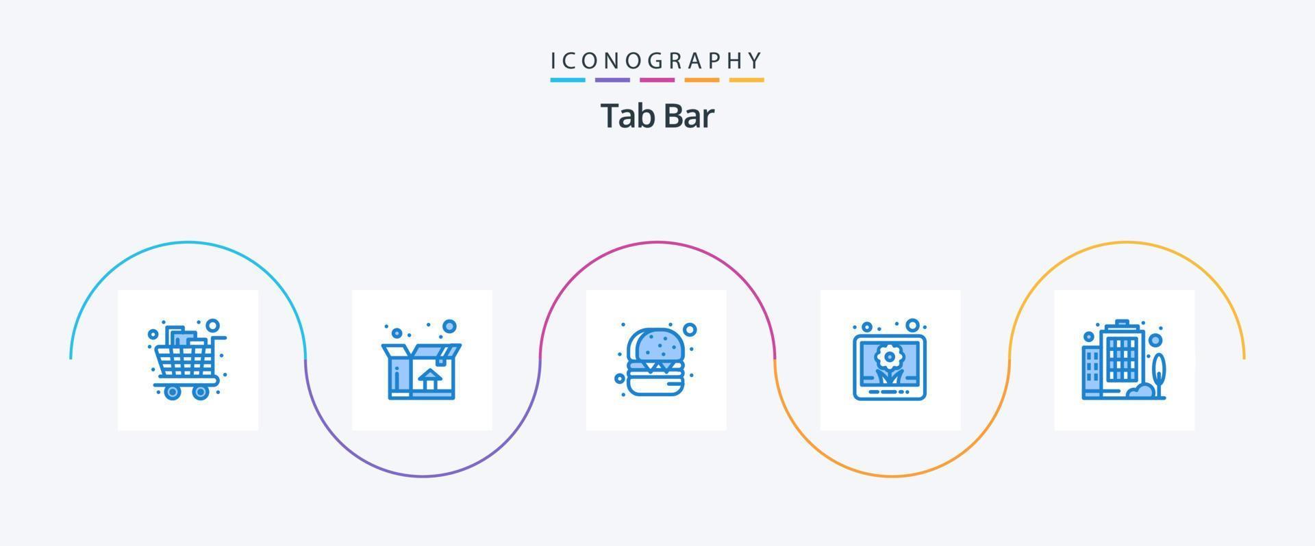 Tab Bar Blau 5 Symbol Pack einschließlich . Unternehmen. Burger. Gebäude. Bild vektor