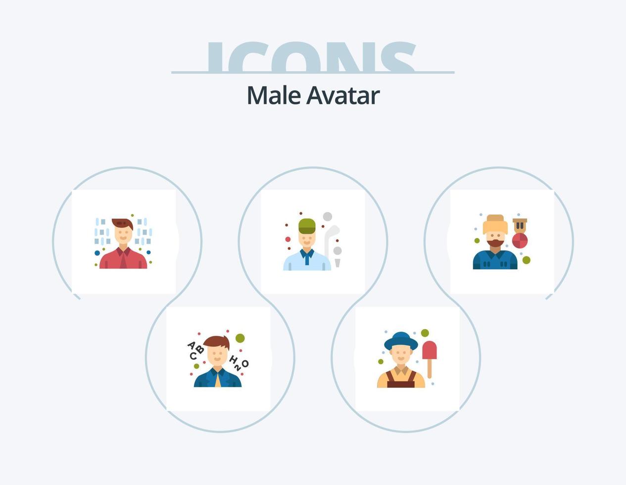 manlig avatar platt ikon packa 5 ikon design. . soldat. programmering. pilot. spel vektor