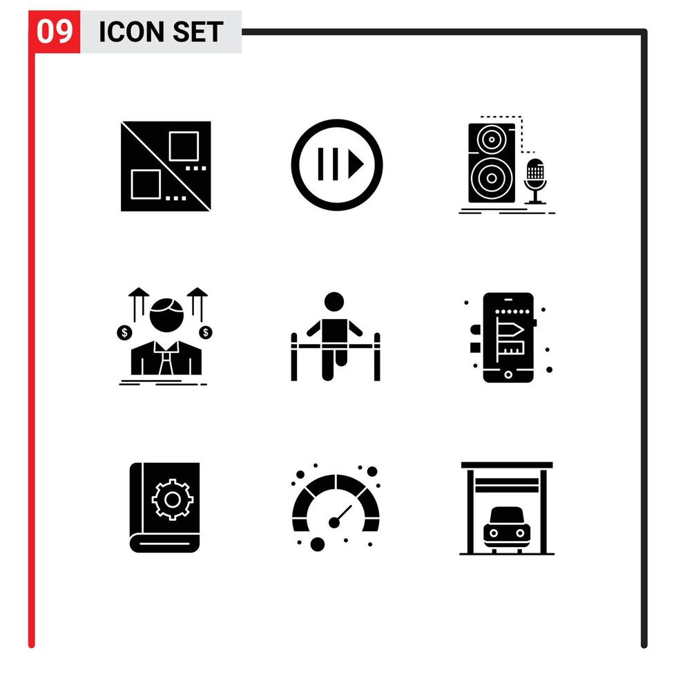 packa av 9 modern fast glyfer tecken och symboler för webb skriva ut media sådan som övning anställd mic avatar företag redigerbar vektor design element