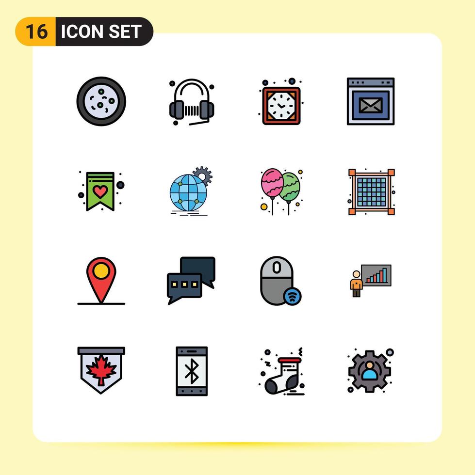 uppsättning av 16 modern ui ikoner symboler tecken för önskar lista favorit timer hemsida meddelande redigerbar kreativ vektor design element