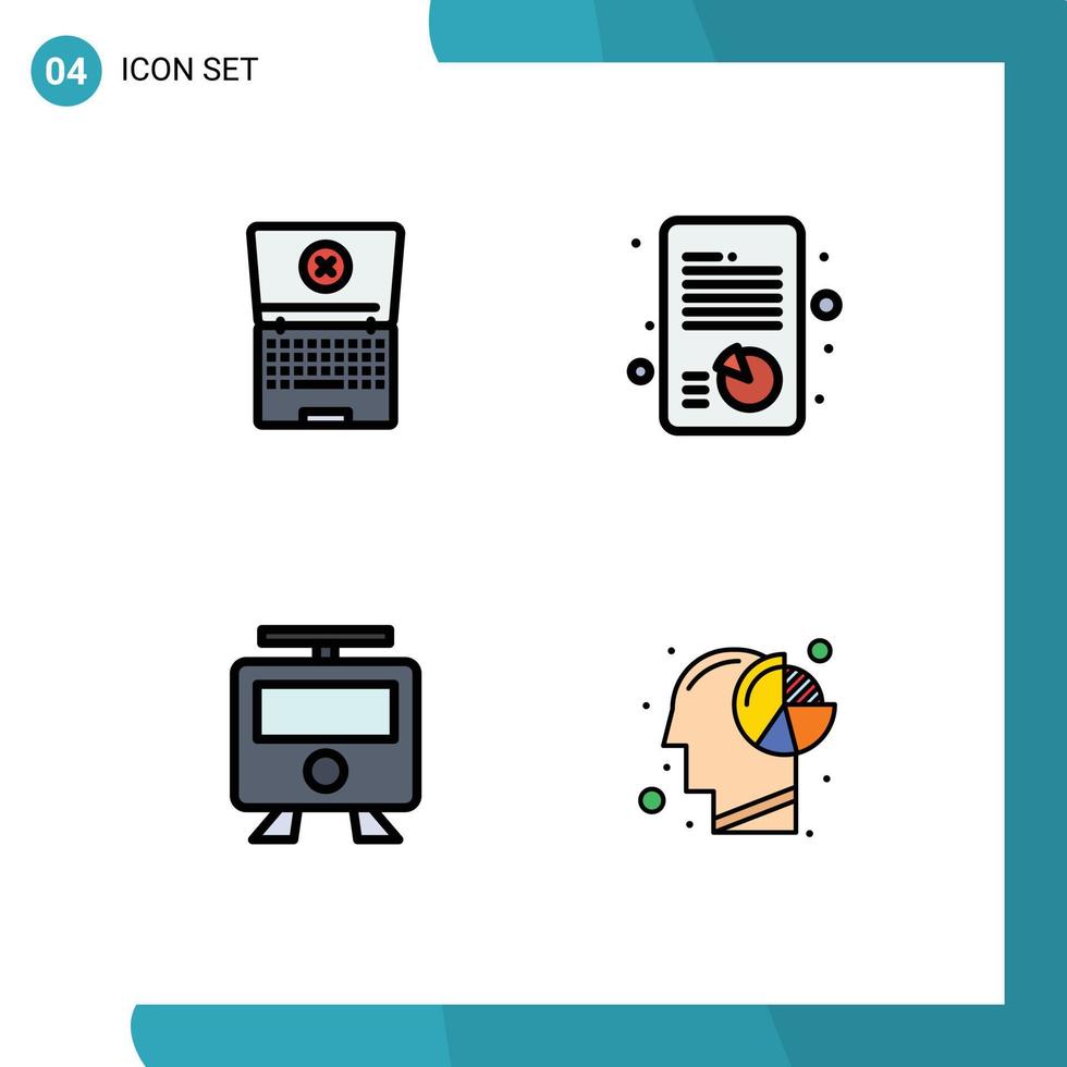 modern uppsättning av 4 fylld linje platt färger pictograph av bärbar dator tunnelbana tillväxt strategisk analys redigerbar vektor design element
