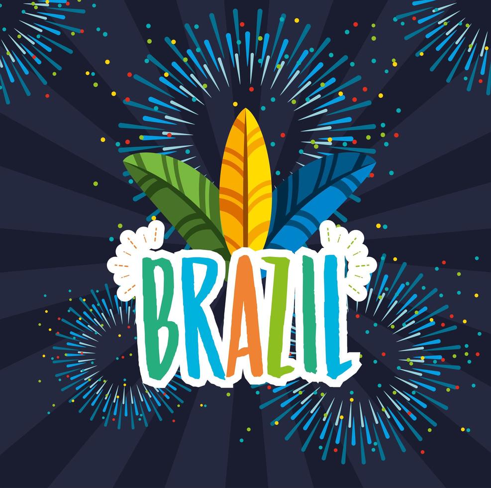 brasilianische Karnevalsfeier mit Federn und Schriftzug vektor