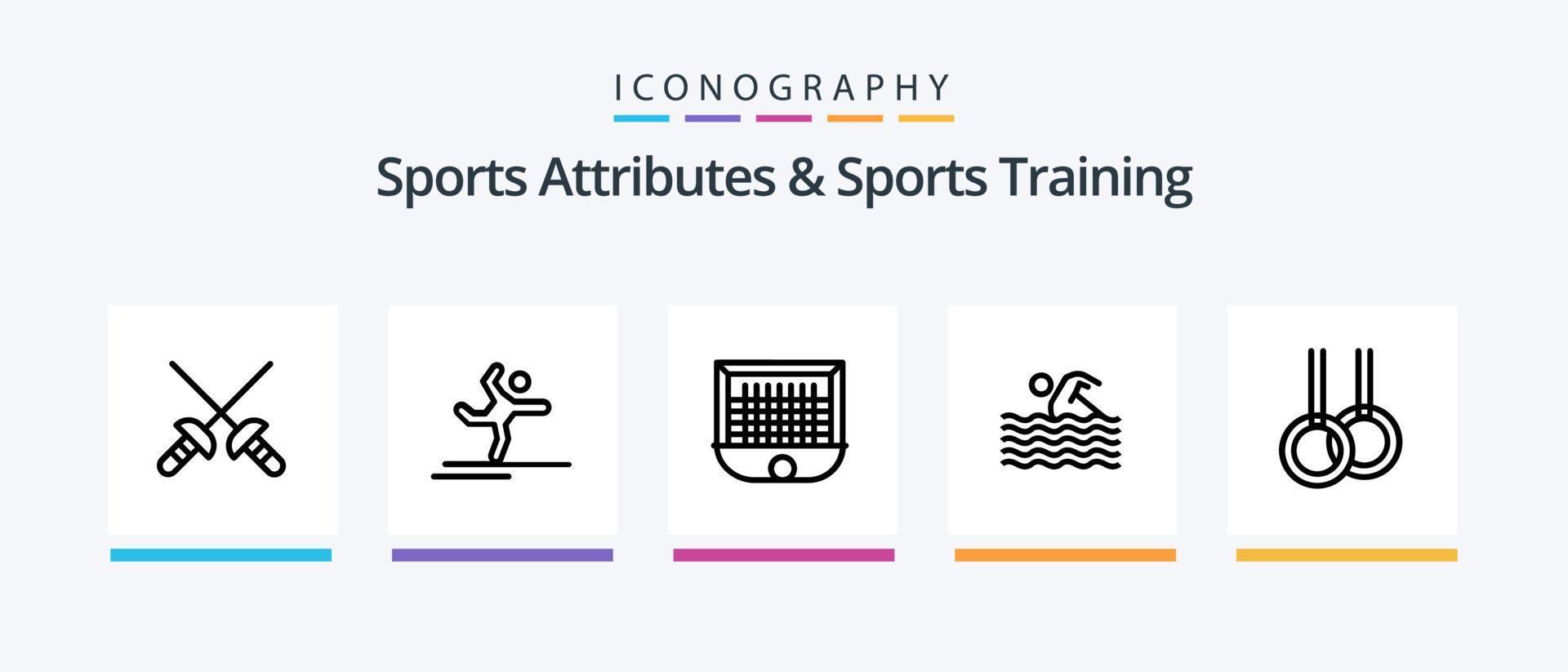 sporter attribut och sporter Träning linje 5 ikon packa Inklusive simning. sport. sport. aktivitet. vind. kreativ ikoner design vektor