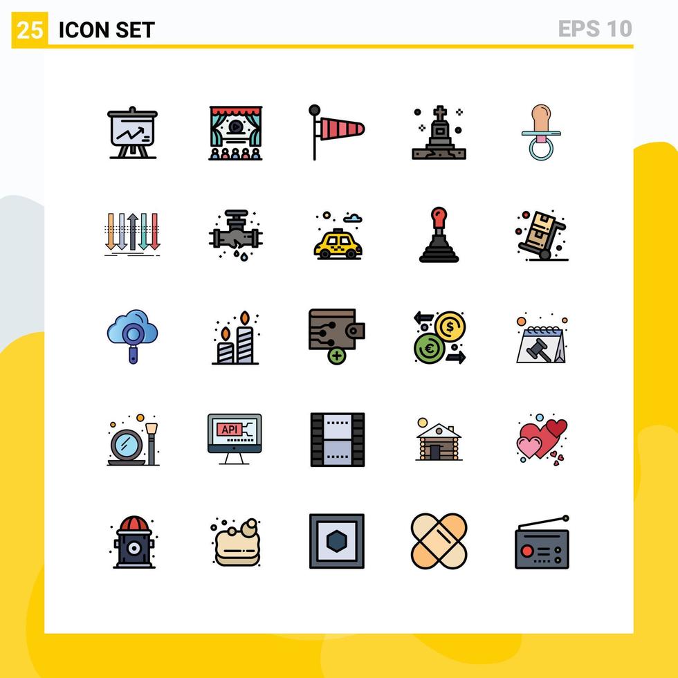 uppsättning av 25 modern ui ikoner symboler tecken för dummy nippel fallskärm grav begravning redigerbar vektor design element