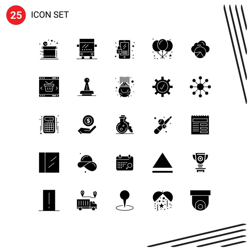 25 universell fast glyf tecken symboler av app data scince mobil moln fest redigerbar vektor design element
