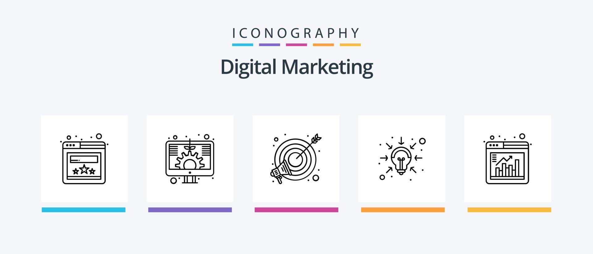 digital marknadsföring linje 5 ikon packa Inklusive team. främja. seo. marknadsföring. data. kreativ ikoner design vektor