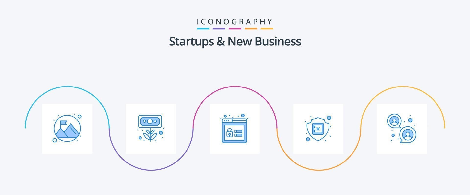 startups och ny företag blå 5 ikon packa Inklusive skydda. säker. pengar. e-handel. profil vektor