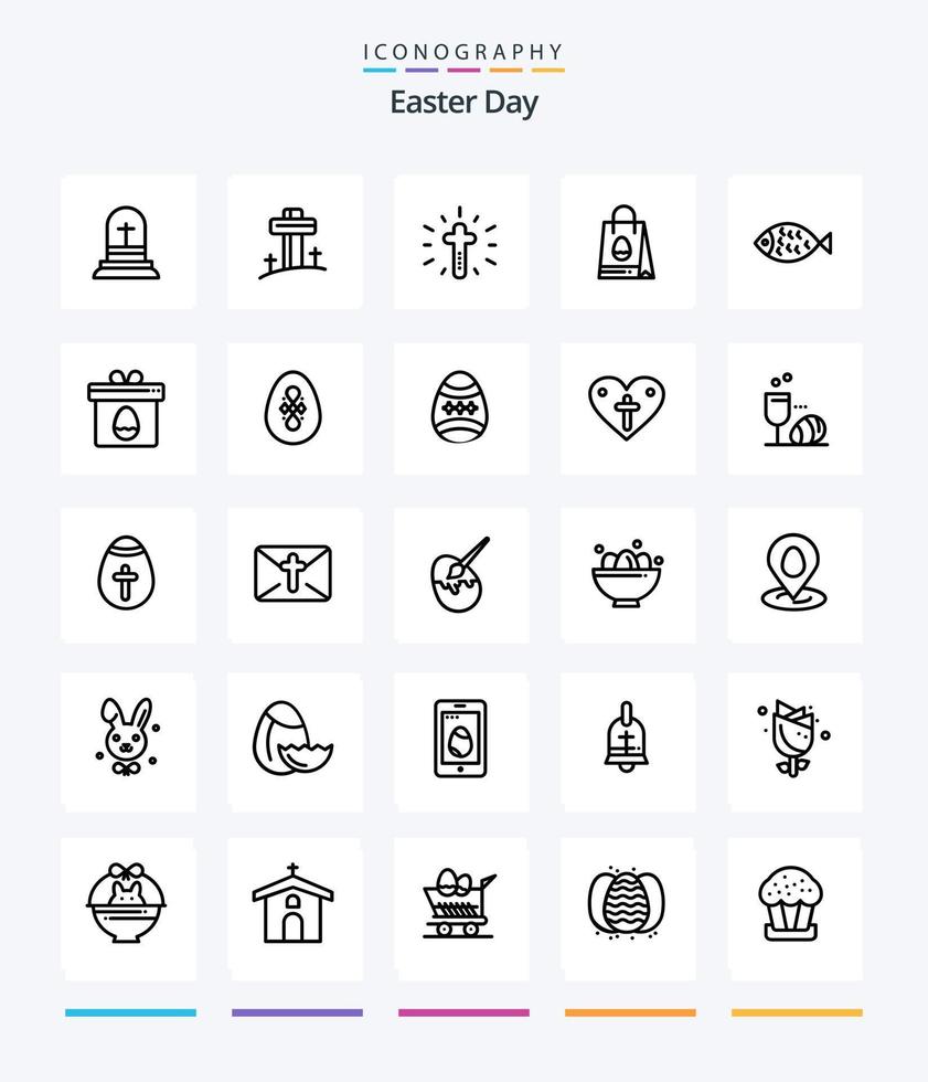 kreativ påsk 25 översikt ikon packa sådan som dekoration. påsk. fisk. ägg. gåva vektor