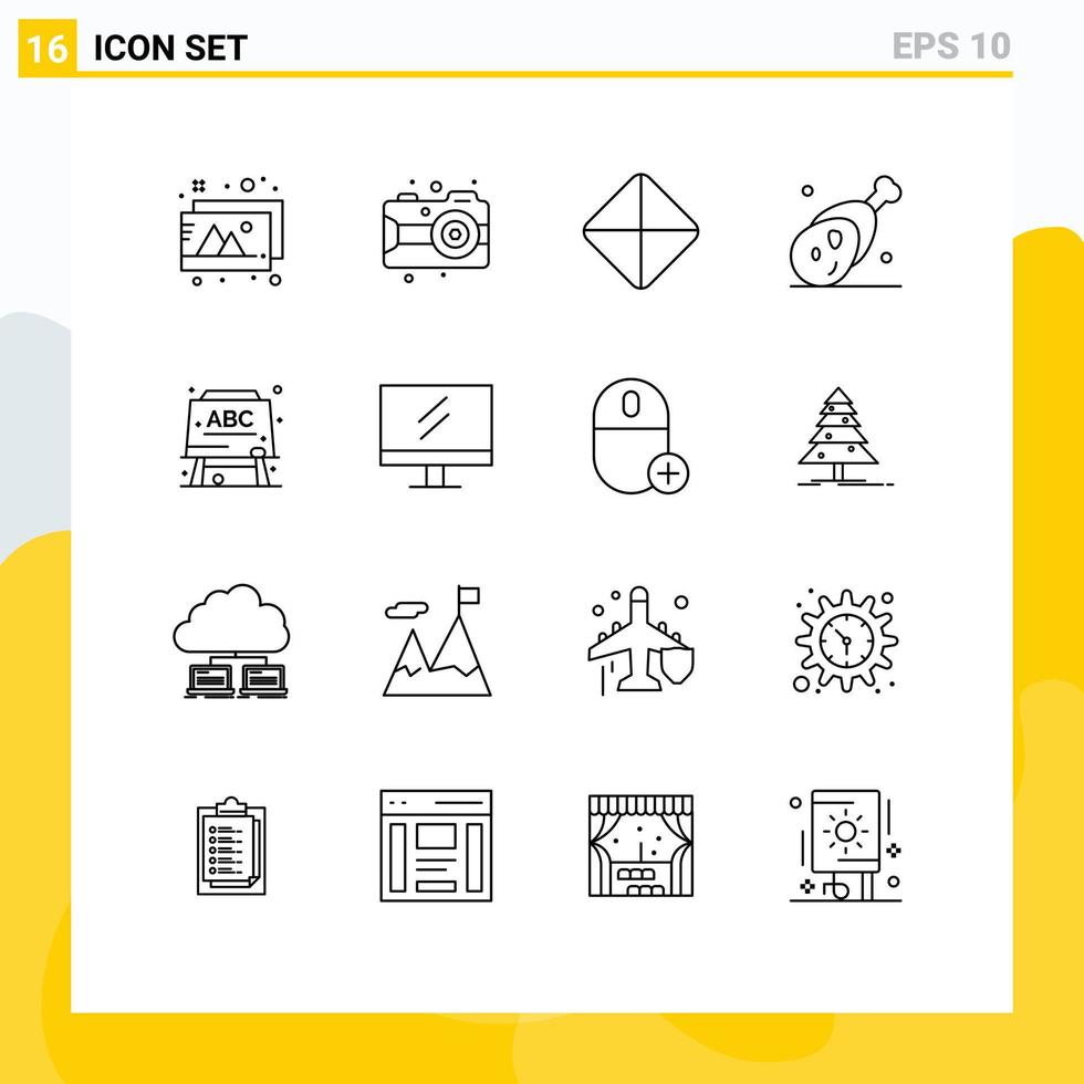 uppsättning av 16 modern ui ikoner symboler tecken för formel styrelse läsplatta tacksägelse skinka redigerbar vektor design element