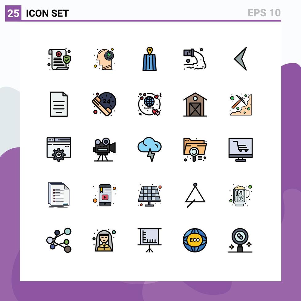 25 fylld linje platt Färg begrepp för webbplatser mobil och appar tillbaka avfall navigering avlopp förorening redigerbar vektor design element
