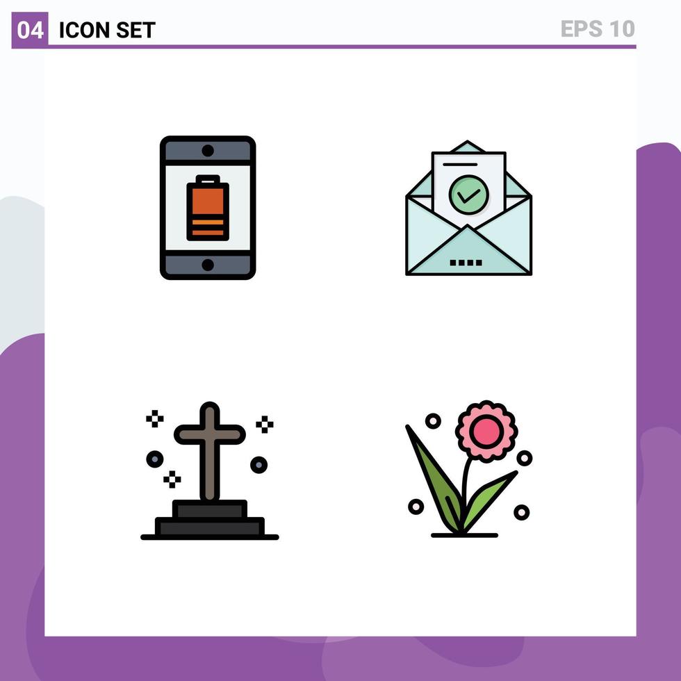 4 universell fylld linje platt Färg tecken symboler av batteri död- enheter e-post spöke redigerbar vektor design element