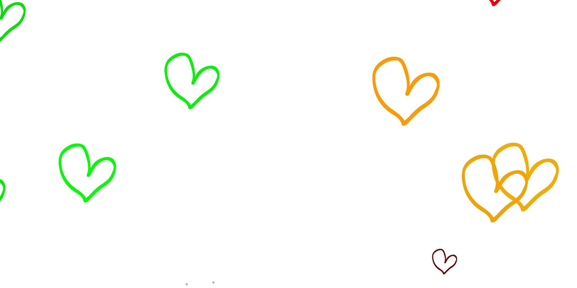 ljusgrön, gul vektorstruktur med härliga hjärtan. vektor
