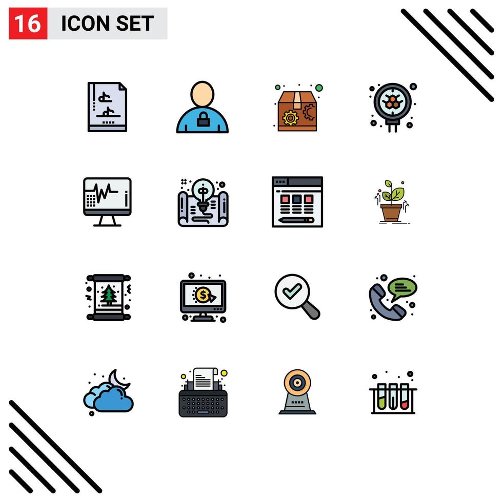 platt Färg fylld linje packa av 16 universell symboler av sjukhus hjärta marknadsföring Sök molekyl redigerbar kreativ vektor design element