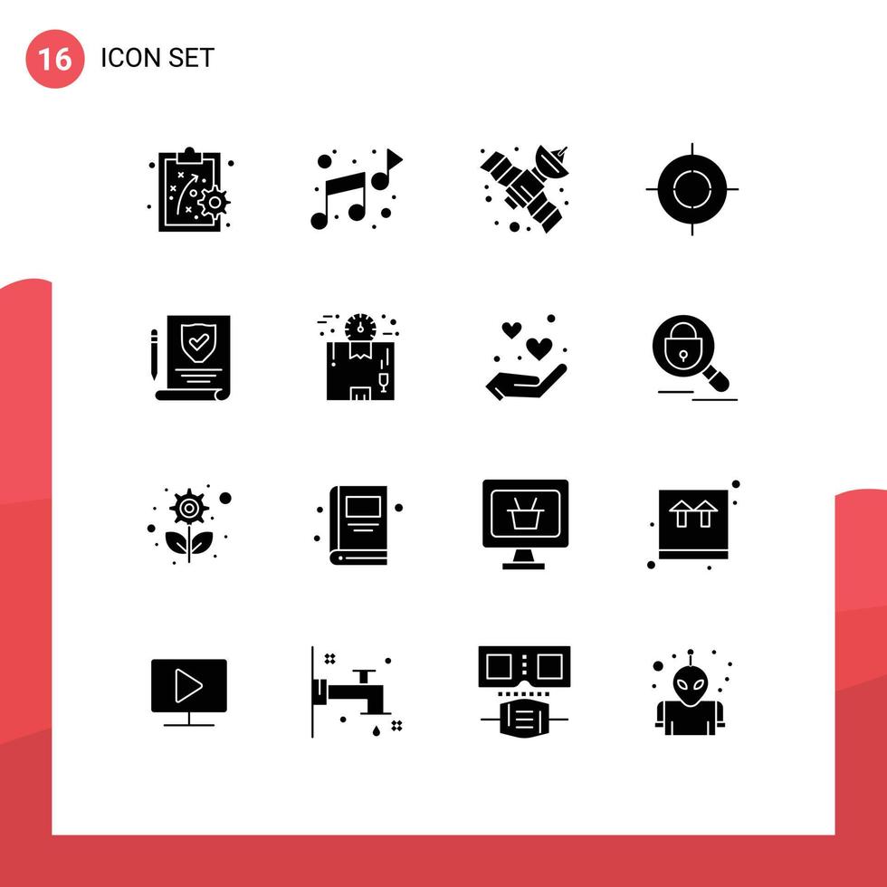 16 Benutzer Schnittstelle solide Glyphe Pack von modern Zeichen und Symbole von Lieferung Politik Raum Papier Ziel editierbar Vektor Design Elemente