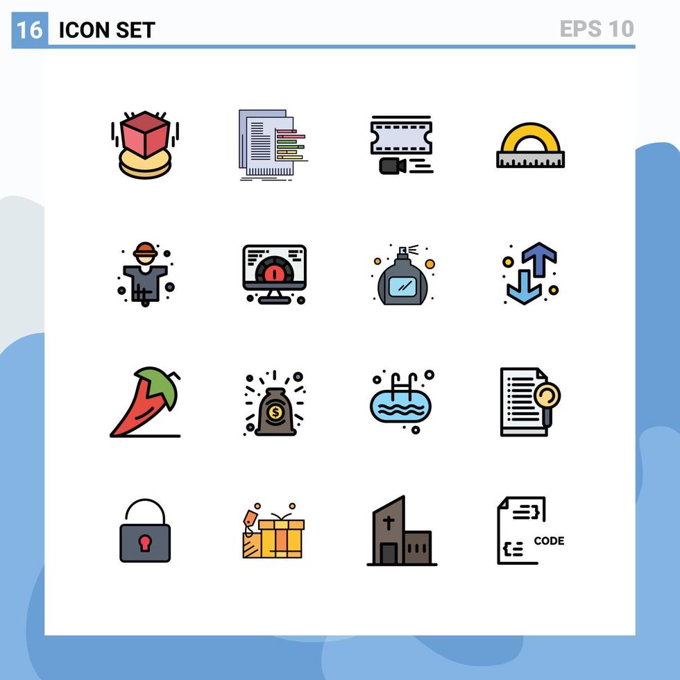 16 platt Färg fylld linje begrepp för webbplatser mobil och appar skala mäta värdering konstruktion filmremsa redigerbar kreativ vektor design element