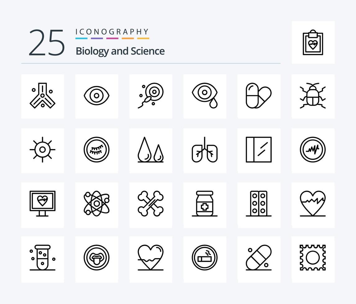 Biologie 25 Linie Symbol Pack einschließlich Tisch. Tropfen. Düngung. Wissenschaft. Auge vektor