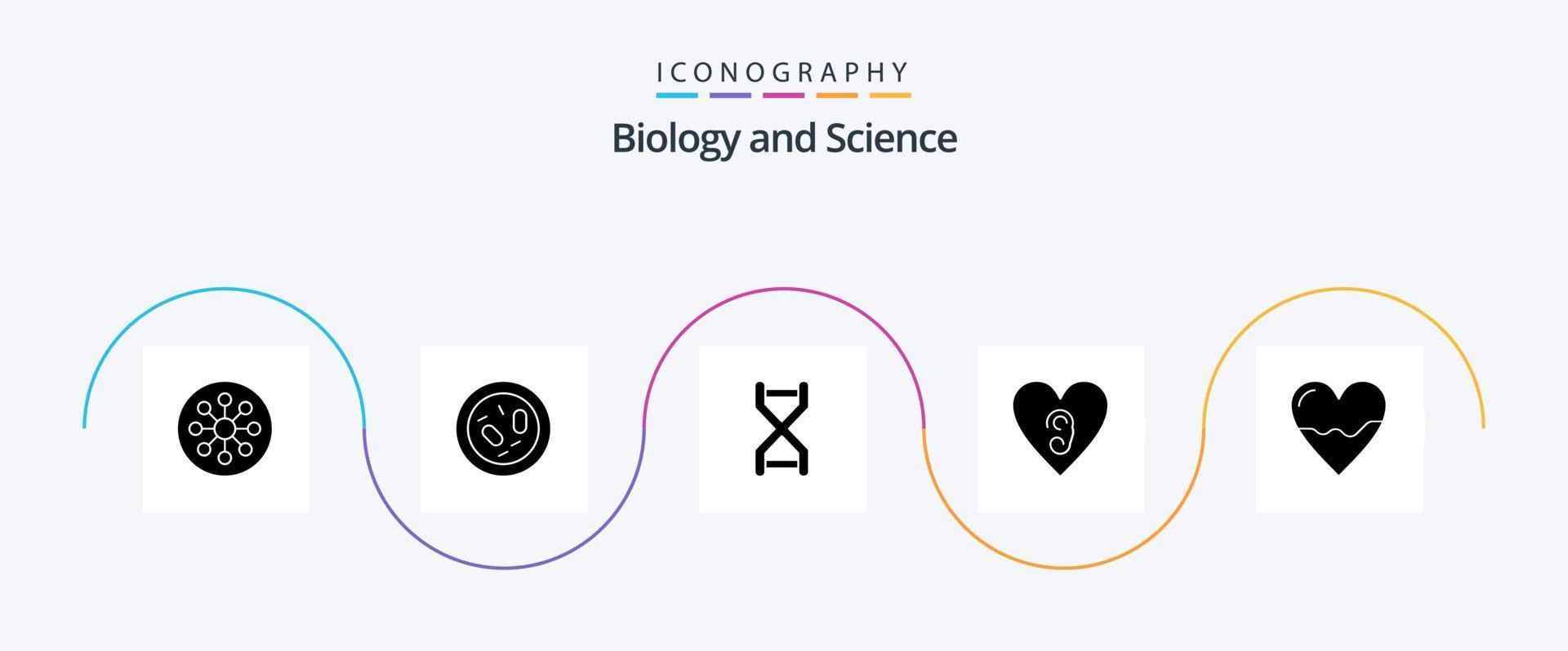 biologi glyf 5 ikon packa Inklusive kärlek. öra. hälsa. genetik. dna helix vektor