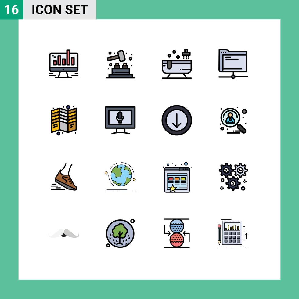 Gruppe von 16 eben Farbe gefüllt Linien Zeichen und Symbole zum Broschüre Fernbedienung Badezimmer Mappe Daten editierbar kreativ Vektor Design Elemente