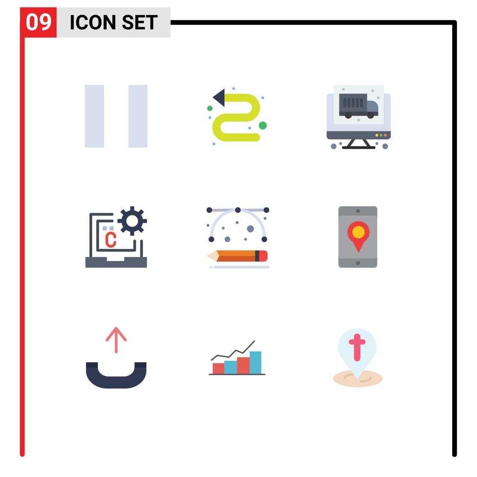 redigerbar vektor linje packa av 9 enkel platt färger av mobil utveckling verktyg c design verktyg utveckling redigerbar vektor design element