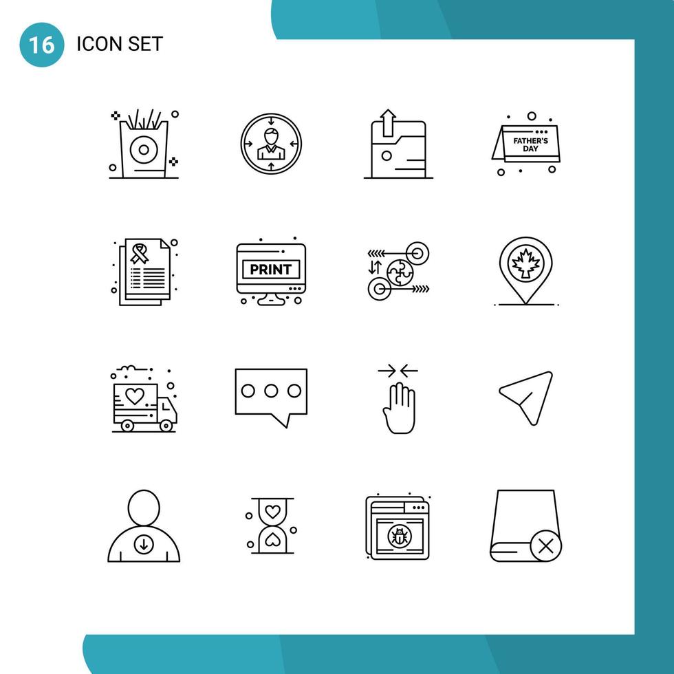 grupp av 16 konturer tecken och symboler för fäder dag datum personlig kalender teknologi redigerbar vektor design element