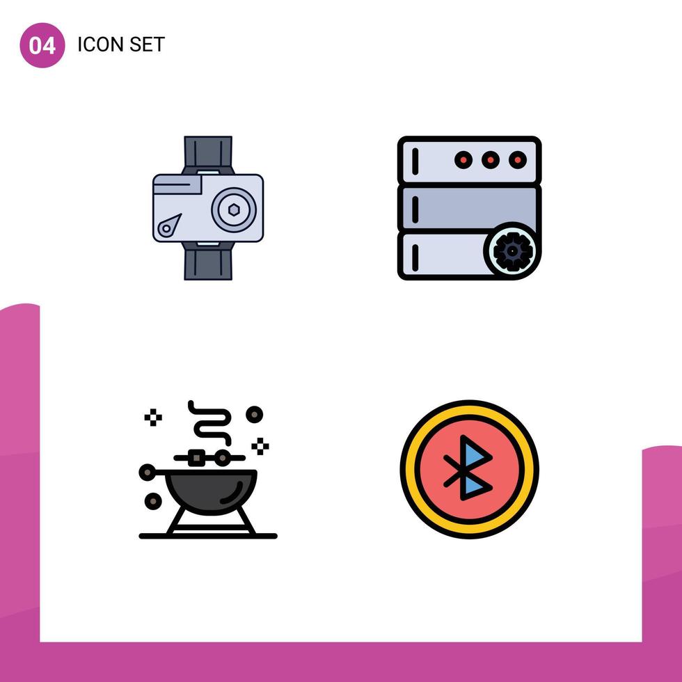uppsättning av 4 modern ui ikoner symboler tecken för kamera bbq video alternativ grill redigerbar vektor design element