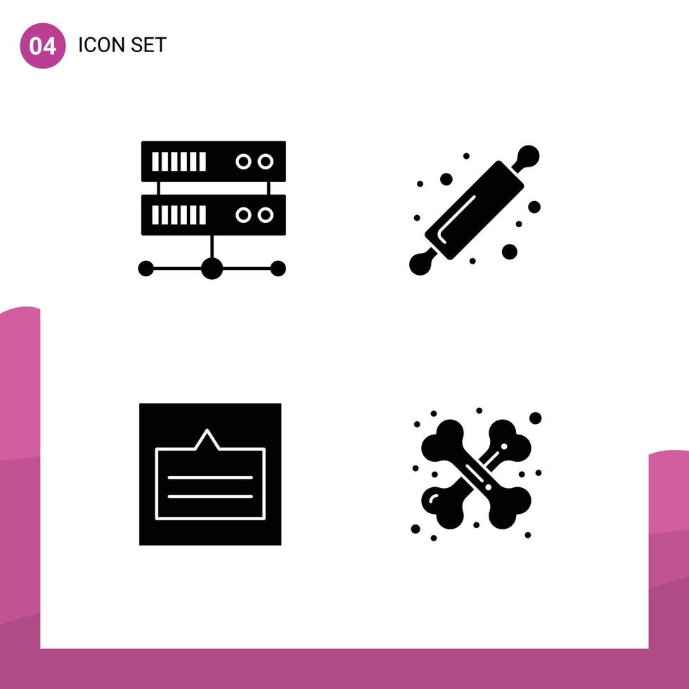 4 universell fast glyfer uppsättning för webb och mobil tillämpningar data Centrum länkar bageri bröd rullande stift trådmodell redigerbar vektor design element