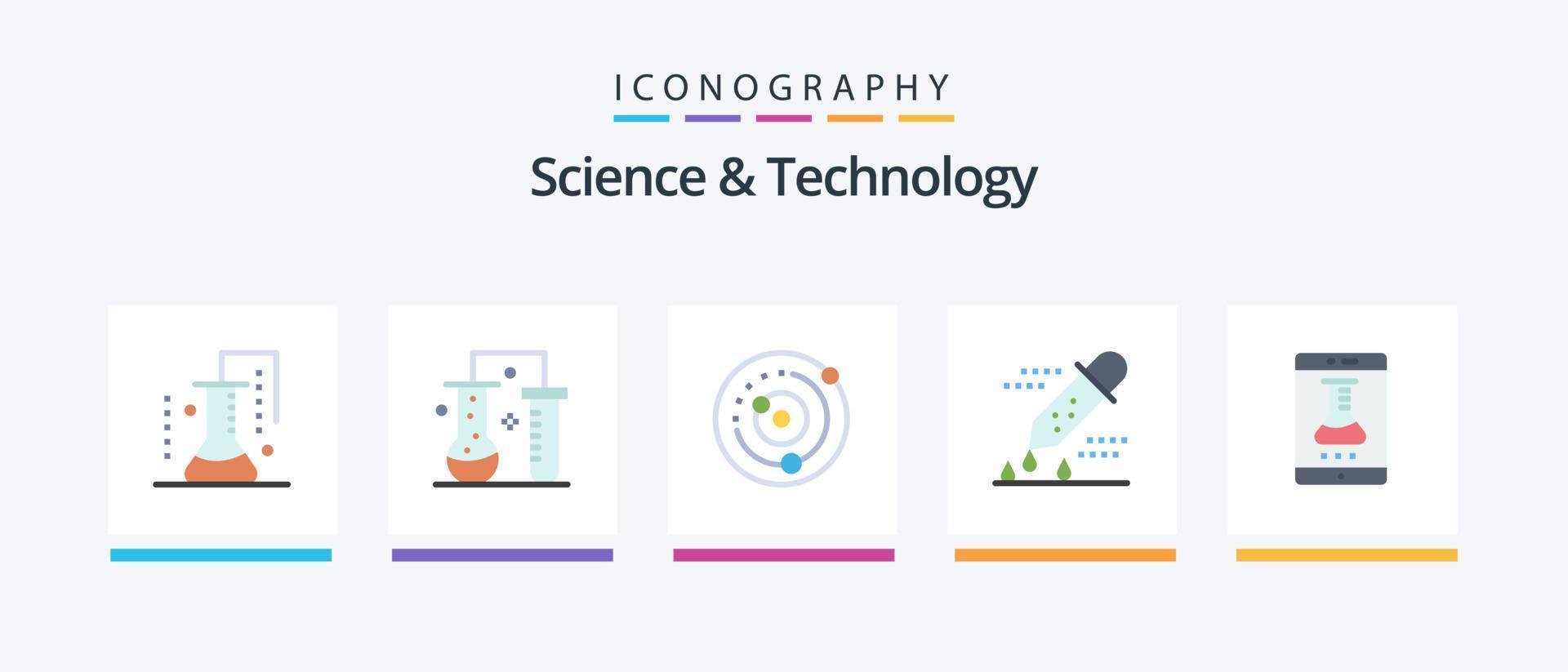 vetenskap och teknologi platt 5 ikon packa Inklusive uppkopplad laboratorium. labb app. sol- systemet. vetenskaplig forskning. mikrobiologi. kreativ ikoner design vektor