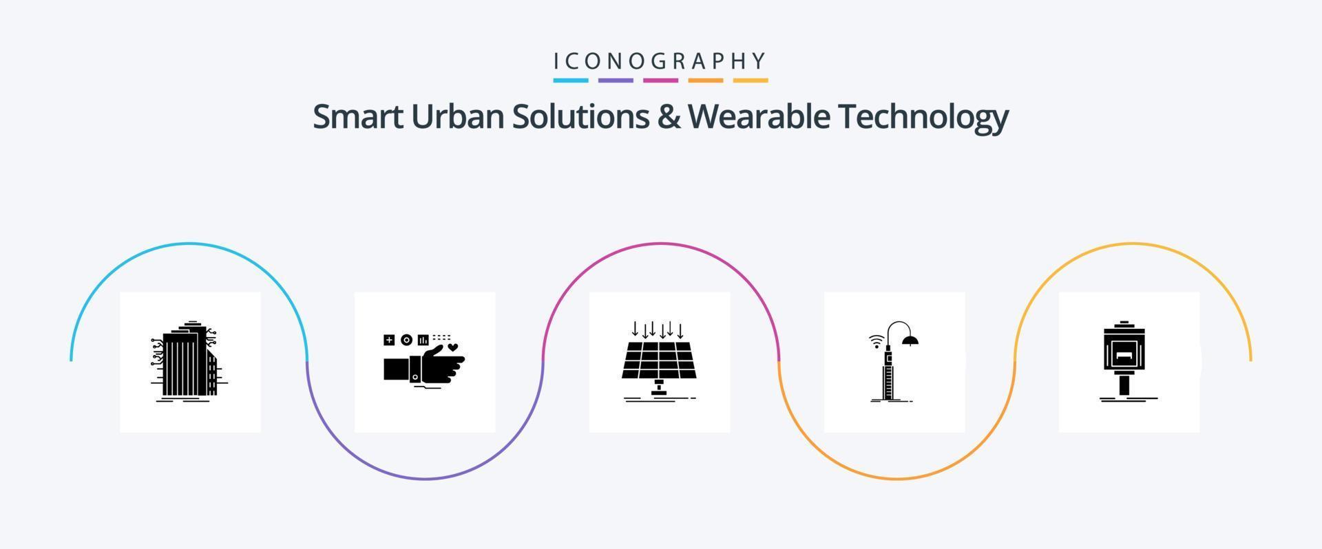 Clever städtisch Lösungen und tragbar Technologie Glyphe 5 Symbol Pack einschließlich W-lan. Beleuchtung. Herz. Clever Stadt. Energie vektor