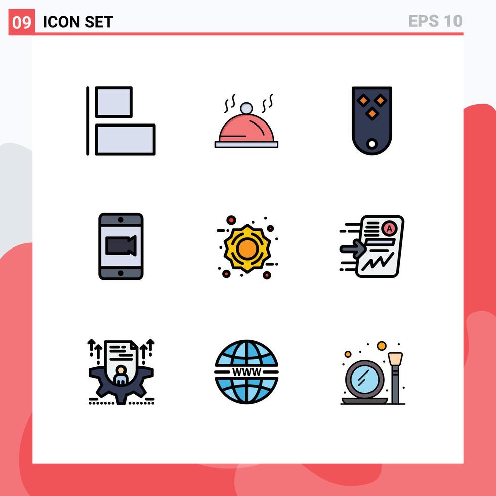 mobil gränssnitt fylld linje platt Färg uppsättning av 9 piktogram av procentsats försäljning rabatt insignier kamera mobil redigerbar vektor design element