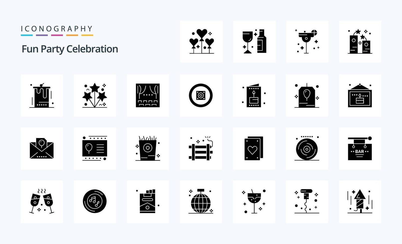 25 Party solide Glyphe Symbol Pack vektor