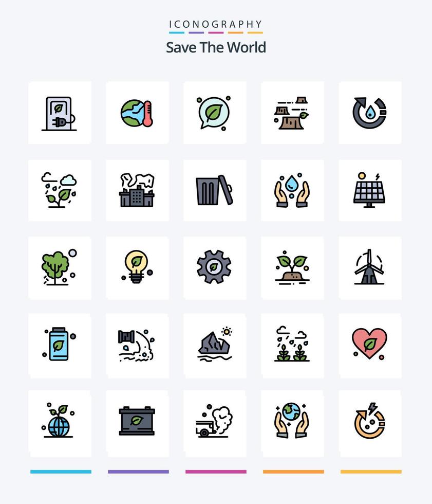 kreativ spara de värld 25 linje fylld ikon packa sådan som miljö. avskogning. varm. skada. blad vektor