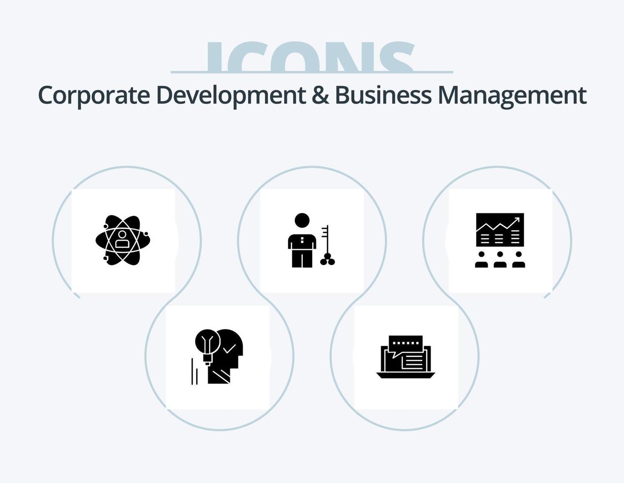 företags- utveckling och företag förvaltning glyf ikon packa 5 ikon design. person. tillväxt. rådgivning. utveckling. uppkopplad vektor